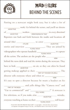 mad libs behind the scenes worksheet