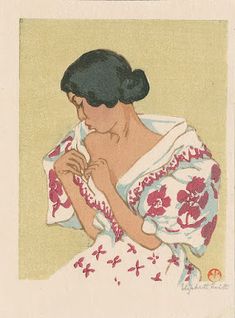 a painting of a woman in a kimono