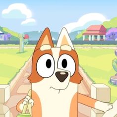 a cartoon cat is standing in front of a fence