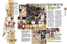 an article in the sports paper features images of basketball players and their coaches during a game