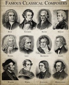 the famous classical compoiers are shown in this framed print from an old book