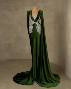 Taxes + Shipping included! Green V-neck Gown For Banquet, Green V-neck Maxi Dress For Banquet, Dark Green Fitted Evening Dress, Formal Dark Green V-neck Dress, Green Long Sleeve Dress For Wedding, Green Long Sleeve Dress For Banquet, Green Maxi Dress For Banquet, Green Maxi Length Dress For Banquet, Green V-neck Party Gown