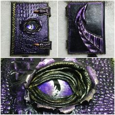 purple and black leather with an eye in the center