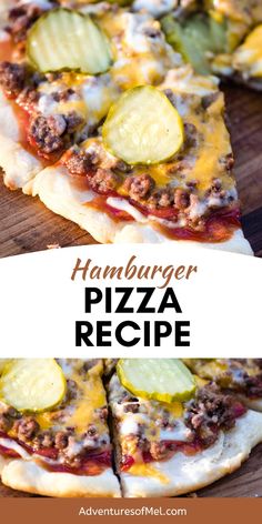 the homemade hamburger pizza is ready to be eaten with cheese and zucchini on top