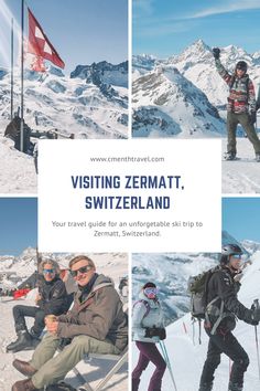 the cover of a travel guide for visiting zermatt, switzerland with pictures of skiers