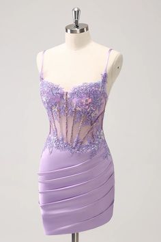 Amzcw Unique Glitter Purple Corset Pleated Tight Homecoming Dress with Sequins