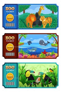 two tickets with animals and birds in the jungle - miscellaneous objects print templates on separate layers