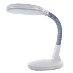 a desk lamp that is on top of a white surface with a blue cord attached to it