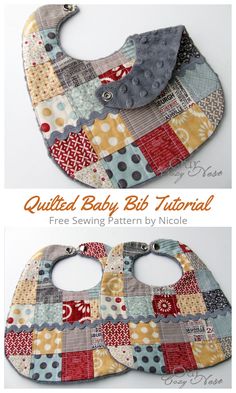 two bibs with different patterns on them and the words quilted baby bib tutorial