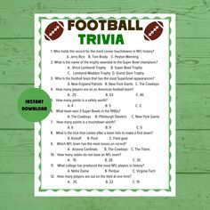 the football trivia game is shown on a green wooden background with an image of a football