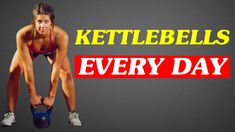 a woman is doing kettlebells with the words'every day'in front of her