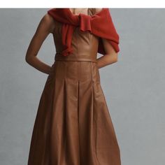 Nwt Care & Content Polyurethane-Coated Viscose Zipper Styling Machine Wash Imported Size & Fit Falls 41.25" From Shoulder Pinafore Dress, Cognac, Colorful Dresses, Anthropologie, Size 2, Faux Leather, Zipper, Leather, Women Shopping