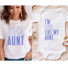 This is the perfect t shirt for aunts, or a pregnancy announcement for an aunt to be! It also makes a great gift for the best aunt ever, a future aunt, matching shirts for an aunt and her nieces and nephews! Or even Mother's Day, a birthday and Christmas. Find aunt t-shirts, tees, shirts, sweatshirts, coffee mugs and gifts for yourself, or the auntie in your life, here! 🩺Link to more auntie gifts, tshirts, sweatshirts and mugs in my shop:🩺 https://www.etsy.com/shop/MillieBearClothing?section_i Aunt Things, Cricut Clothes, Baby Shower Shirt, Auntie Life