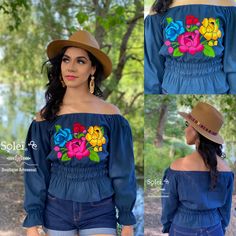 This Beautiful Mexican blouse has a unique Bell Sleeve design, elastic around the waist and embroidered flowers in the front. This blouse comes in one size which fits sizes Small and Medium. Find more colors here: https://www.etsy.com/es/listing/798642680/blusa-mexicana-con-mangas-acampanadas?ref=listing_published_alert Bohemian Floral Embroidered Peasant Top For Festivals, Hippie Floral Embroidered Peasant Top For Festival, Hippie Floral Embroidery Peasant Top For Festival, Hippie Peasant Top With Floral Embroidery For Festival, Fitted Bohemian Embroidered Top For Vacation, Bohemian Fitted Embroidered Top For Beach, Bohemian Fitted Embroidered Top For Spring, Fitted Bohemian Embroidered Top For Beach, Summer Hippie Peasant Top With Floral Embroidery