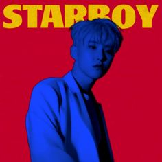 a young man in a blue shirt and tie with the words starboy on it