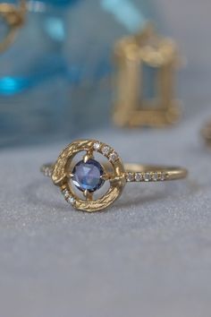 a close up of a ring on a table