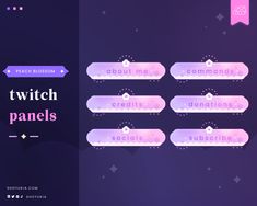 the text reads,'twitch panel panels'in pink and purple colors