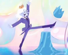 a man in a suit and crown is dancing