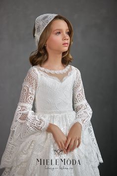 Designed and proudly made in Europe. Ships from the USA. PLEASE NOTE: Any accessories pictured (i.e. mask, headpiece, gloves, capes, veils, etc.) are available for purchase upon request and not included in this listing unless otherwise stated. Girls First Communion Dresses, Classical Dress, Girls Communion Dresses, Tulle Long Skirt, First Communion Dress, Custom Gown, Unique Prom Dresses, Gowns For Girls, Communion Dresses