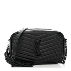 This is an authentic SAINT LAURENT Matelasse Monochrome Monogram Mini Lou Camera Bag in Black. This shoulder bag is crafted of chevron-quilted calfskin leather in black. The bag features a black chain link shoulder strap, and a matching black YSL monogram detail on the front. The tasseled wrap-around zipper opens to a compact black leather interior with card slots. Quilted Toys, Hazel Green, Black Chain, Saint Laurent Bag, Black Cross Body Bag, Leather Interior, Chain Link, Camera Bag, Card Slots