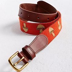 Urban Outfitters Mushroom Needlepoint Belt Cotton Belt With A Mushroom Pattern Motif & Fitted With Leather Trims. Adjustable Length And Finished With A Buckle Closure. Content + Care - Cotton, Leather - Spot Clean - Imported Size - Width: 1.25” - Length: 38.5” Needlepoint Belt, Needlepoint Belts, Mushroom Pattern, Urban Outfitters Accessories, Pattern Motif, Studded Belt, Western Belts, Distressed Black Jeans, Brown Fashion