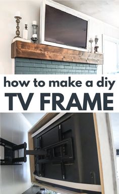 an old tv frame is turned into a diy fireplace mantel