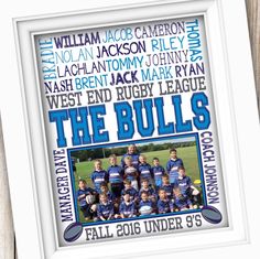 the bulldogs football team is featured in this framed photo with their name and number on it