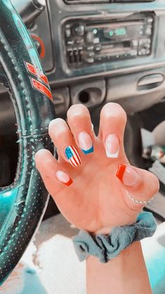 Western Style Nails, 4th Of July Nail Art, Country Acrylic Nails, Rodeo Nails, Cowboy Nails, Usa Nails, Western Nails, Country Nails, Cow Nails