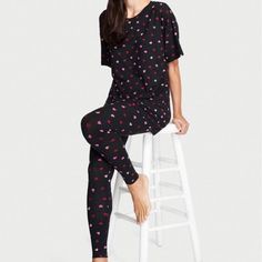 New W/ Tags Victoria’s Secret Modal Sleepshirt & Legginf Set Black Mini Hearts Size Xxl Regular Retail $64.95 Please Note These Are Xxl. This App Does Not Have Sizing Option To Select For For Xxl. Black Fitted Top For Lounging, Fitted Black Top For Lounging, Black Fitted Tops For Lounging, Casual Heart Print Tops For Pajama Party, Casual Short Sleeve Tops For Night, Casual Black Victoria's Secret Sleepwear, Black Short Sleeve Tops For Lounging, Victoria's Secret Casual Tops For Pajama Party, Casual Victoria's Secret Tops For Pajama Party