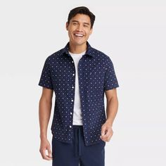 Men's Star Print Short Sleeve Button-down Shirt - Goodfellow & Co™ Heathered Navy Blue Xl : Target Navy Button-up Casual Shirt, Casual Navy Button-up Shirt, Navy Casual Shirt With Buttons, Navy Casual Shirt With Button Closure, Casual Navy Shirt With Button Closure, Navy Casual Shirt With Relaxed Fit, Navy Casual Button-up Tops, Navy Relaxed Fit Camp Shirt, Navy Relaxed Fit Casual Camp Shirt