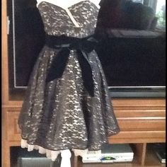 Stunning Black Lace Dress With Gold Lining And Tulle.. A Velvet Bow Tops This Off. A Perfect Dress For A Fun Date Vintage Betsey Johnson, Betsey Johnson Dresses, Black Lace Dress, Velvet Bow, Evening Tea, Size 6 Dress, Tea Dress, Gorgeous Dresses, Betsey Johnson