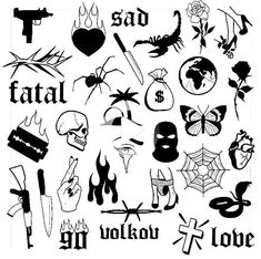 black and white tattoos with different symbols