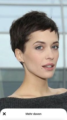 Dark Brown Pixie Haircut, Parisian Bob Round Face, Pixie Cut Brown Hair, Very Short Brown Hair, Short Pixie Styles, Haircut Pixie, Hairstyles Pixie