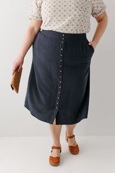 'Greta' Linen Blend Midi Skirt Knee-length Summer Bottoms With Buttons, Cotton Midi Bottoms For Vacation, Chic Spring Maxi Skirt With Buttons, Casual Maxi Skirt With Button Closure For Summer, Chic Maxi Skirt With Buttons For Spring, Spring Maxi Skirt With Buttons For Day Out, Spring Long Skirt With Buttons, Summer Bottoms With Pockets, Midi Length, Spring Maxi Skirt With Buttons