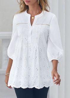 Stylish Tops For Women, Trendy Tops For Women, Trendy Fashion Tops, Pretty Blouses, Moda Vintage, Casual Lace, Women Shirts Blouse, Casual Blouse, White Blouse