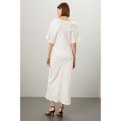 Off-white (100% Viscose). Casual dress. Short sleeves. Boat neck. Pull-on closure. 56.5" from shoulder to hemline. Imported. White V-neck Midi Dress For Formal Occasions, White Maxi Dress For Formal Occasions, Elegant Short Sleeve Maxi Dress For Daywear, Classic White Midi Summer Dress, Classic White Midi Dress For Summer, White Summer Maxi Dress For Formal Occasions, White Maxi Dress For Summer Formal Events, White Formal Maxi Dress For Summer, Casual White Maxi Dress With Straight Neckline