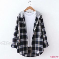 Qteee - Classic Checkered Hooded Shirt with Stylish Tartan Hoodie Cotton Hooded Hoodie For Fall, Fall Cotton Hooded Hoodie, Casual Hooded Plaid Outerwear, Casual Plaid Long Sleeve Hooded Jacket, Casual Plaid Hooded Outerwear, Trendy Long Sleeve Cotton Hooded Jacket, Casual Plaid Hooded Jacket For Winter, Hooded Tops With Double-lined Hood For Fall, Hooded Top With Double-lined Hood For Fall