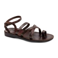 Jade Toe Ring Strappy Flat Leather Sandal - Brown Ankle Strap Sandals Flat, Toe Loop Sandals, Strappy Leather Sandals, Strappy Sandals Flat, Strappy Flats, Closed Toe Sandals, Beautiful Sandals, Ankle Strap Flats, Leather Artisan