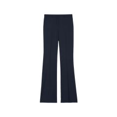 Theory "Demitria" Good Wool pants. Approx. measurements:  35" inseam; 22" leg opening; 10" front rise; 15" back rise, size 8. Mid rise; darts at back. Side slip pockets; back welt pockets. Fitted through straight legs. Full length hem. Hook/zip fly; belt loops. Wool/spandex. Care note:  Do not wash, bleach, or tumble dry. Cool iron if needed. Dry clean with any solvent except trichloroethylene. Imported. Fitted Elastane Pants With Welt Pockets, Wide Leg Office Pants With Concealed Placket, Fitted Ankle-length Office Pants, Stretch Wide-leg Formal Pants, Fitted Wide Leg Ankle-length Work Pants, Fitted Trousers For Workwear, Stretch Wide Leg Full-length Pants With Welt Pockets, Fitted Trousers For Office, Workwear Full-length Pantsuit With Welt Pockets