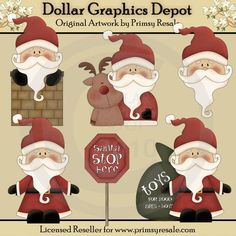 santa claus and reindeers clipart set for commercial use - digital scrapbooking