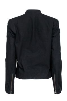 Unleash your rebellious side with the Helmut Lang Black Moto Zipper Front Jacket. Made from black cotton, this jacket features a stylish moto design with a bold zipper front. Perfect for those who want to stand out from the crowd with their edgy fashion choices. Size S 100% Cotton Fully lined Moto zipper front Two front waist zipper pockets Bust 39" Waist 34" Shoulder to hem 22.5" Shoulder to shoulder 15.5" Sleeve Length 24.5" Cotton Outerwear For Biker Events In Fall, Black Biker Jacket With Zip Cuffs For Work, Biker Style Long Sleeve Cotton Jacket, Casual Black Biker Jacket With Zip Cuffs, Black Biker Jacket With Zip Cuffs And Long Sleeves, Black Biker Jacket With Asymmetrical Zip And Zip Cuffs, Cotton Long Sleeve Biker Jacket, Black Biker Jacket With Zip Cuffs For Streetwear, Long Sleeve Cotton Biker Jacket