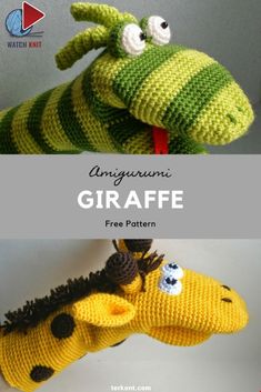 an amigurma giraffe stuffed animal hanging from a hook with the text overlay reading,'amigurmi giraffe free pattern '