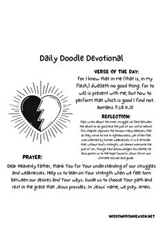 Daily Doodle Devotional - Romans 7:18 - Read - Reflect - Pray Romans 7, Daily Doodle, Daily Devotional, Bible Verses, Doodles, Bible