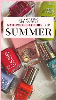 A collection of pretty summer nail polish colors from the drugstore: from soft and bright Essie nail polish to Barry M, Nails Inc and Revlon Ultra HD Snap colors, these are some must haves to create summer nail art looks! - - - best summer nail colors - best drugstore nail polish brands - barry m nail polish swatches - essie nail polish swatches - nails inc nail polish swatches - revlon nail polish swatches - best drugstore makeup products - best drugstore makeup brands - best spring nail polish colors - bright nail polish colors - duochrome nail polish colors swatch - barry m gelly hi shine nail paint swatches - best essie nail polish colors - best summer makeup products - summer nail art ideas - summer nails simple colors