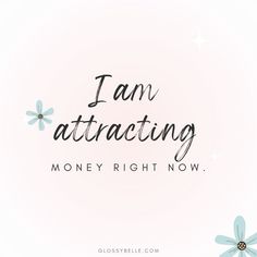 the words i am attracted to money right now on a pink background with blue daisies