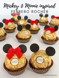 mickey and minnie inspired ferreto rocher cupcakes with gold foil wrappers