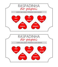 two valentine's day coupons with hearts in red and white on the front