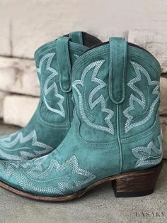 Lasaky - Artfully Crafted Womens Embroidered Western Cowboy Boots Cowgirl Ankle Boots, Boots 2020, Ankle Cowboy Boots, Fleece Boots, Cowboy Ankle Boots, Western Boots Women, High Heel Wedges, Leather Cowboy Boots, Cowboy Boots Women