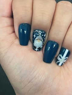 Gnome Holiday Nails, Gnome Acrylic Nails, Blue Gnome Nails, Nome Nails, Winter Gnome Nails, Gnome Nails Art, Gnome Christmas Nails, Gnome Nail Designs, Dark Blue Christmas Nails