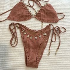 Bikini Set Women Crochet Sexy Swimsuit With Shells. Solid Rose Taupe Color. Brand New. Size M Crochet Swimwear For Beach Party Season, Party Crochet Swimwear For Beach Season, Party Crochet Swimwear For Beachwear, Crochet Fitted Swimwear For Party, Fitted Crochet Swimwear For Parties, Rose Taupe, Taupe Color, Set Women, Womens Swim